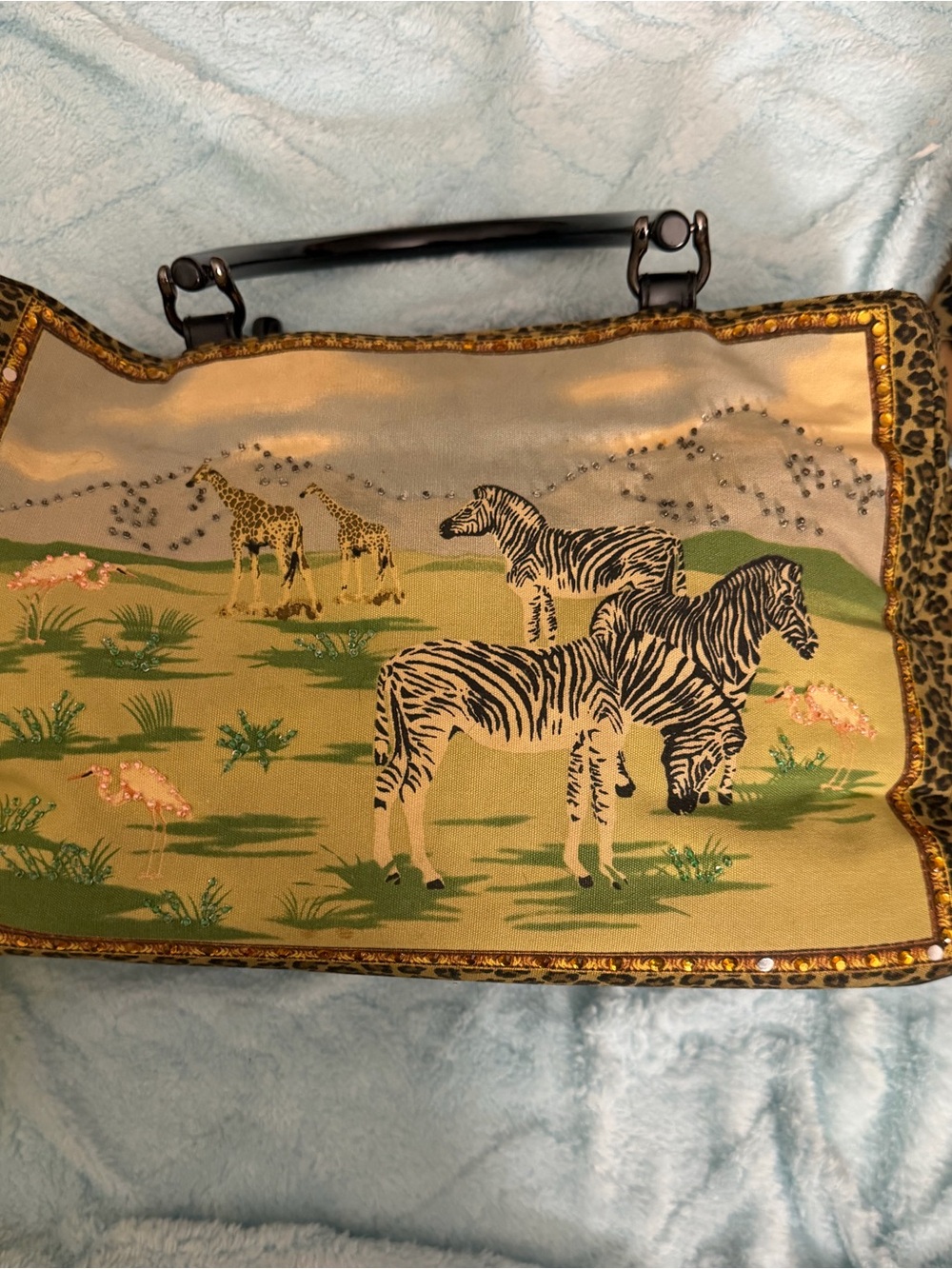 Zebra Safari-Print Handbag in Green and Beige